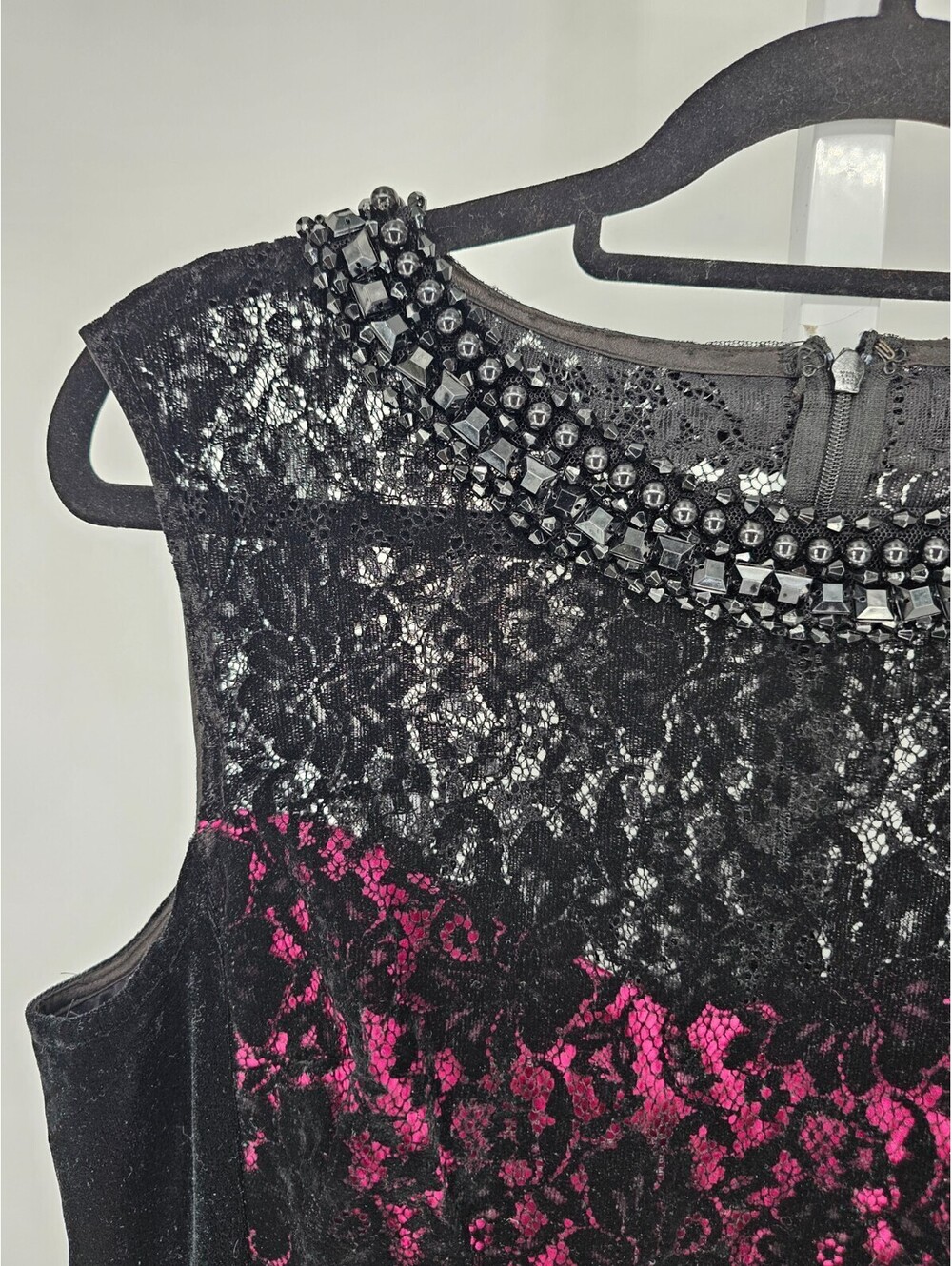 Rickie Freeman Teri Jon Sz 14 Knee Length Formal Dress Pink Black Lace Overlay - Picture 3 of 5